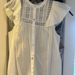 Rails White Lace Button-Down Top